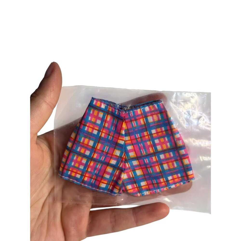 VTG Barbie Doll Pink Blue Checkered Plaid Shorts Colorful Fashion Doll Clothes